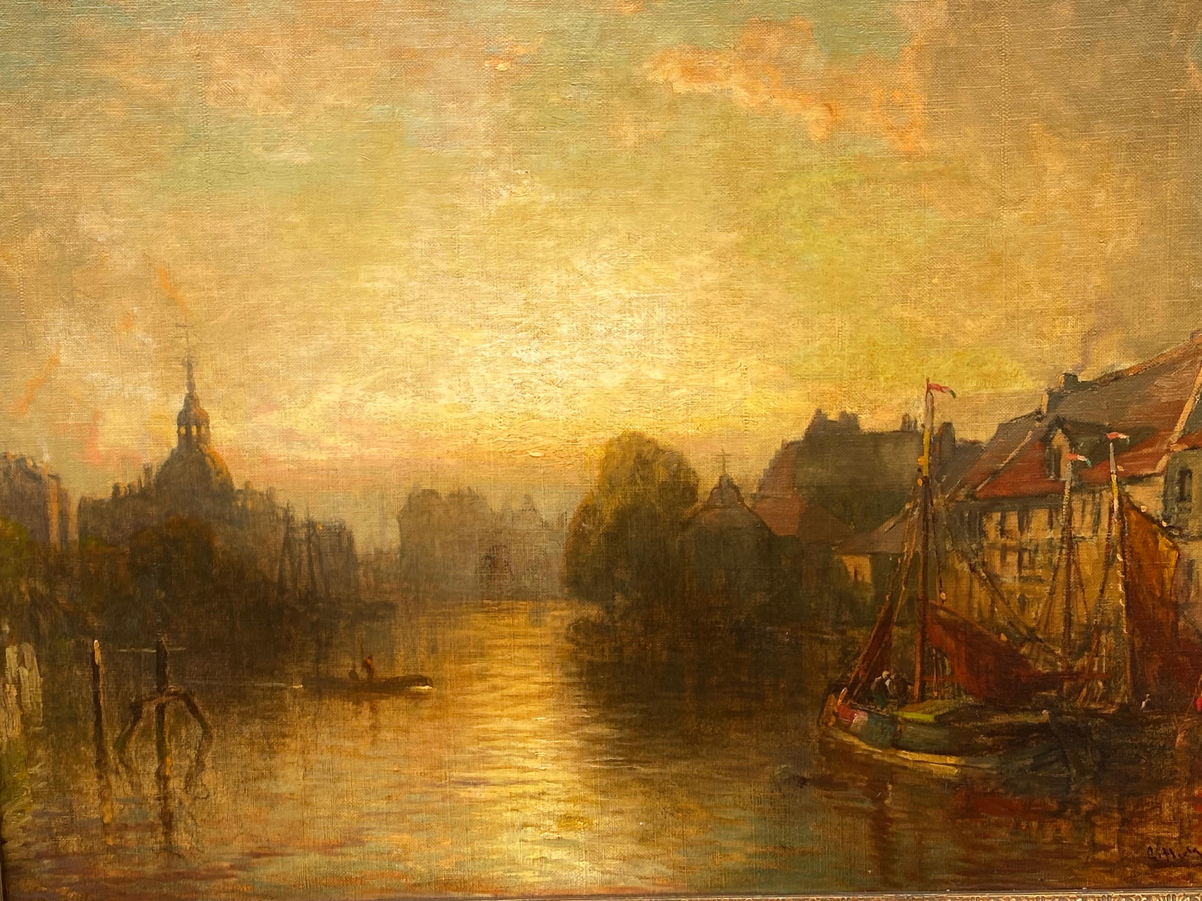 “Amsterdam Harbor at Sunset” - Impressionist Painting by George McCord