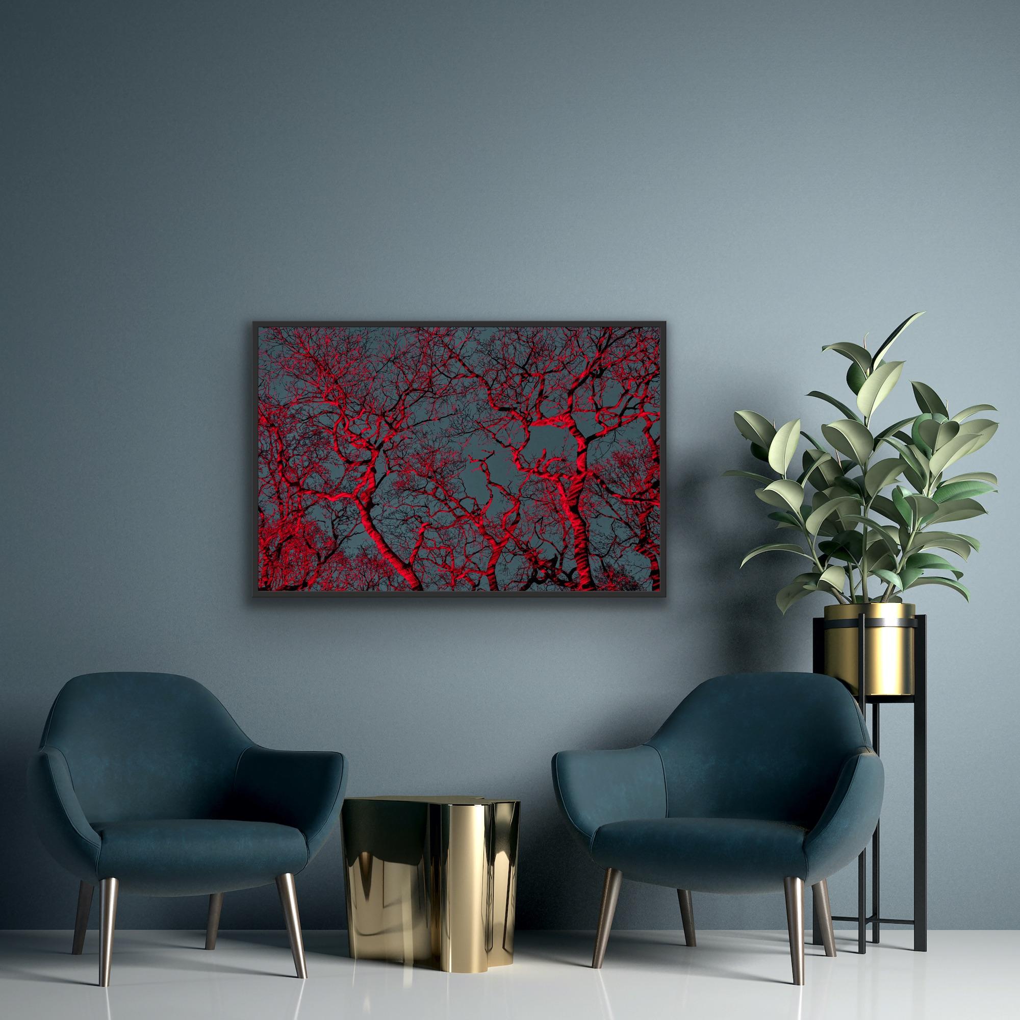 #7, „Bäume Huggers...“ Rot-Blaue Bäume und Himmel; Abstrakter Landschaftsdruck im Angebot 6