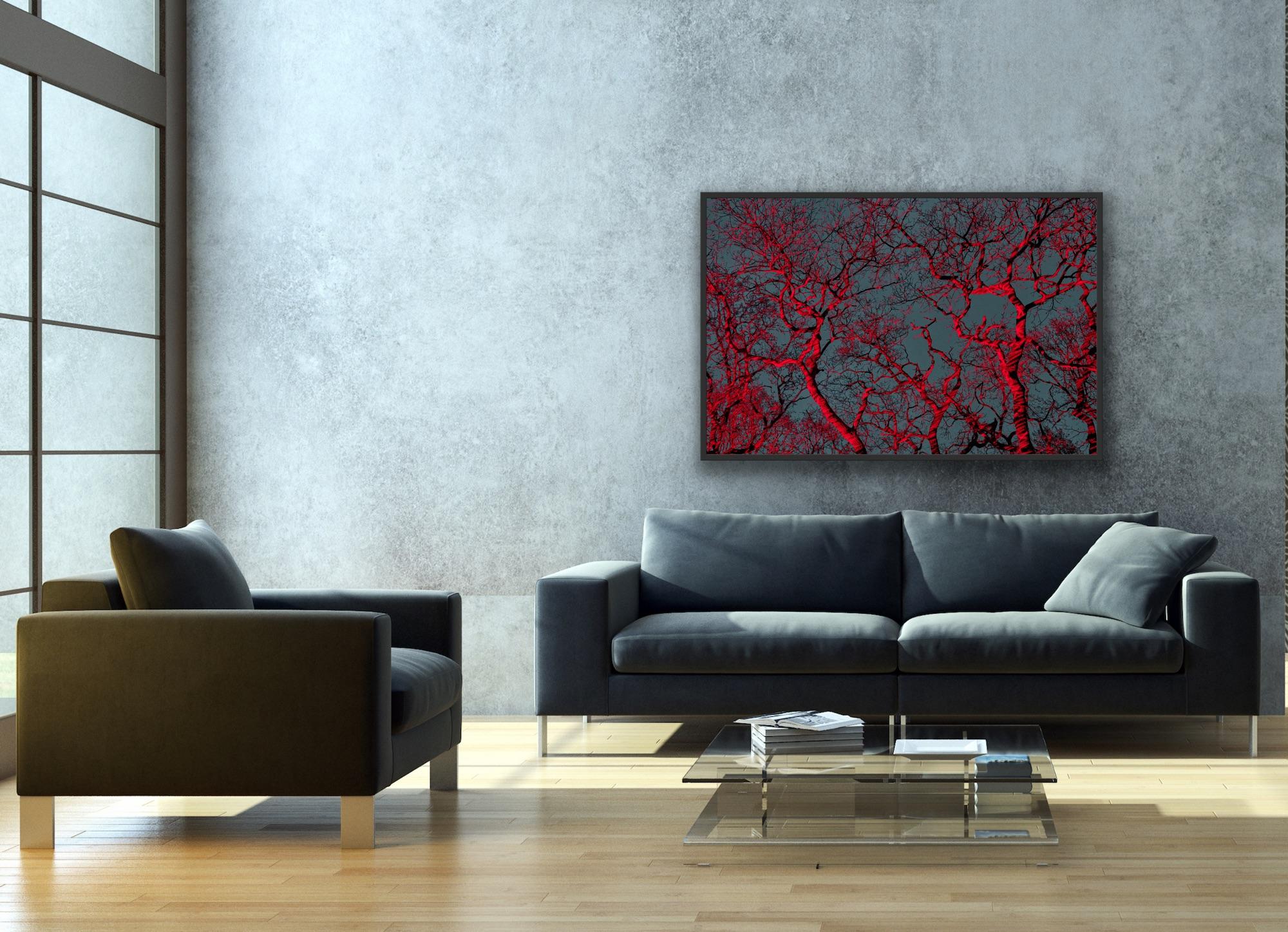 #7, 'Tree Huggers...' Red Blue Trees and Sky; Abstract Landscape Art Print For Sale 6