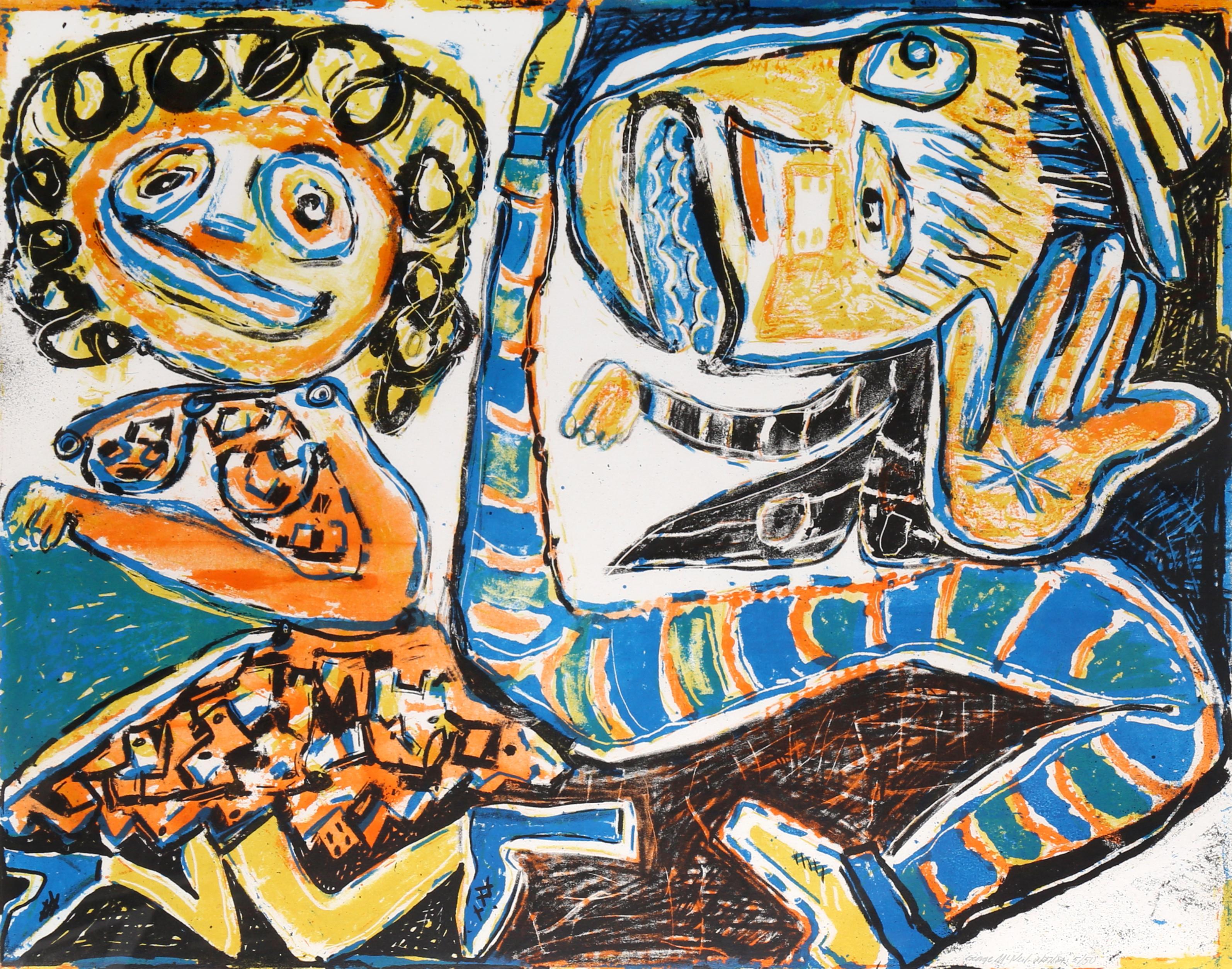 Dancing Faces, Aquatint by George McNeil For Sale 1
