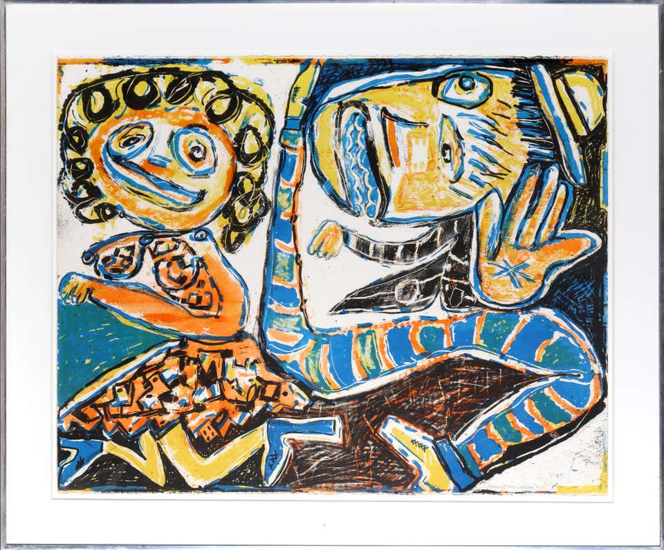 Dancing Faces, Abstract Expressionist Aquatint Etching by George McNeil