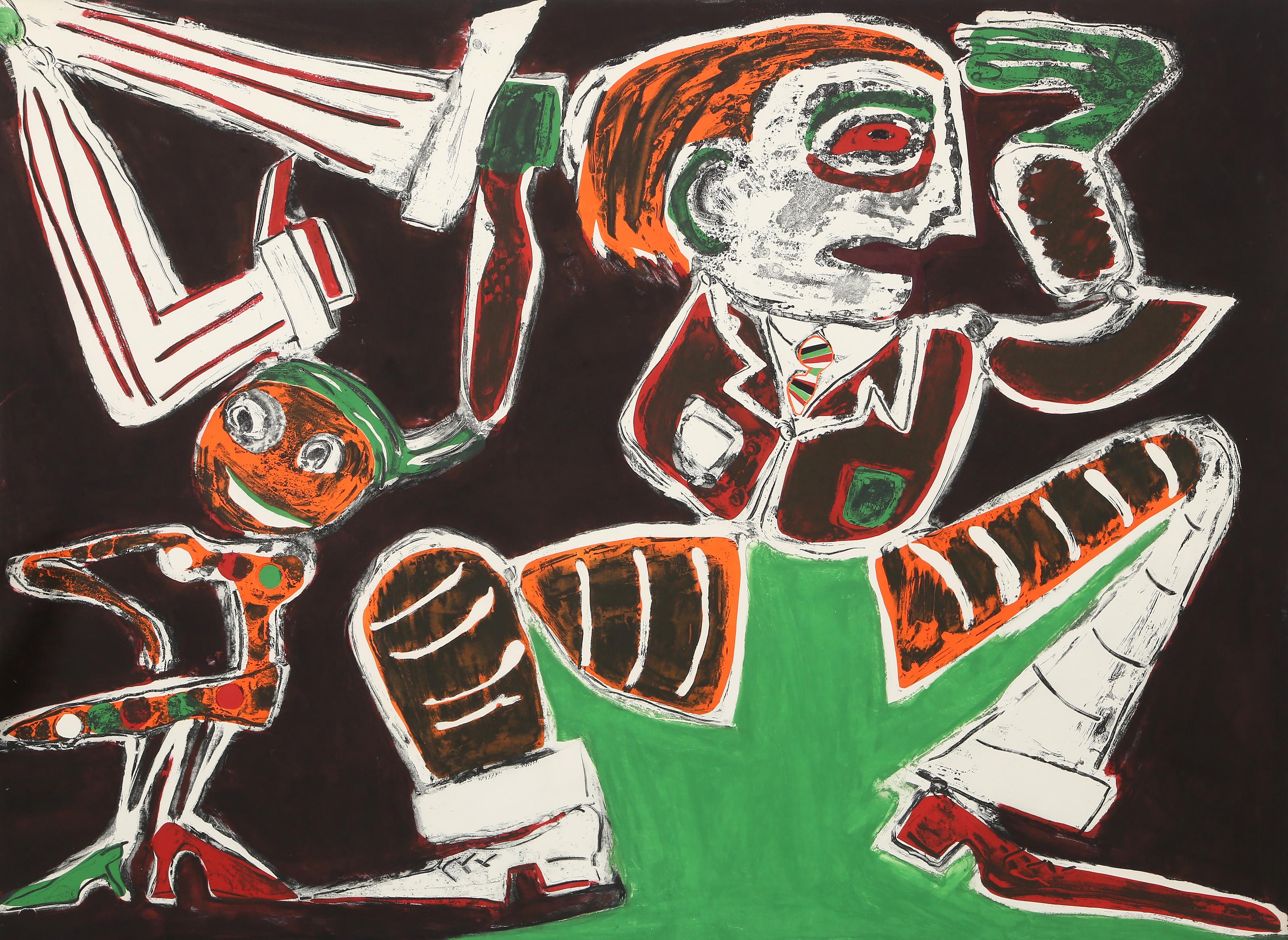 George McNeil, Américain (1908 - 1995) - Debonair Disco, Année :  1984, Medium :  Gravure en relief avec aquatinte, signée, numérotée et datée au crayon, édition :  38/50, Taille :  31 x 42.25 in. (78.74 x 107.32 cm)