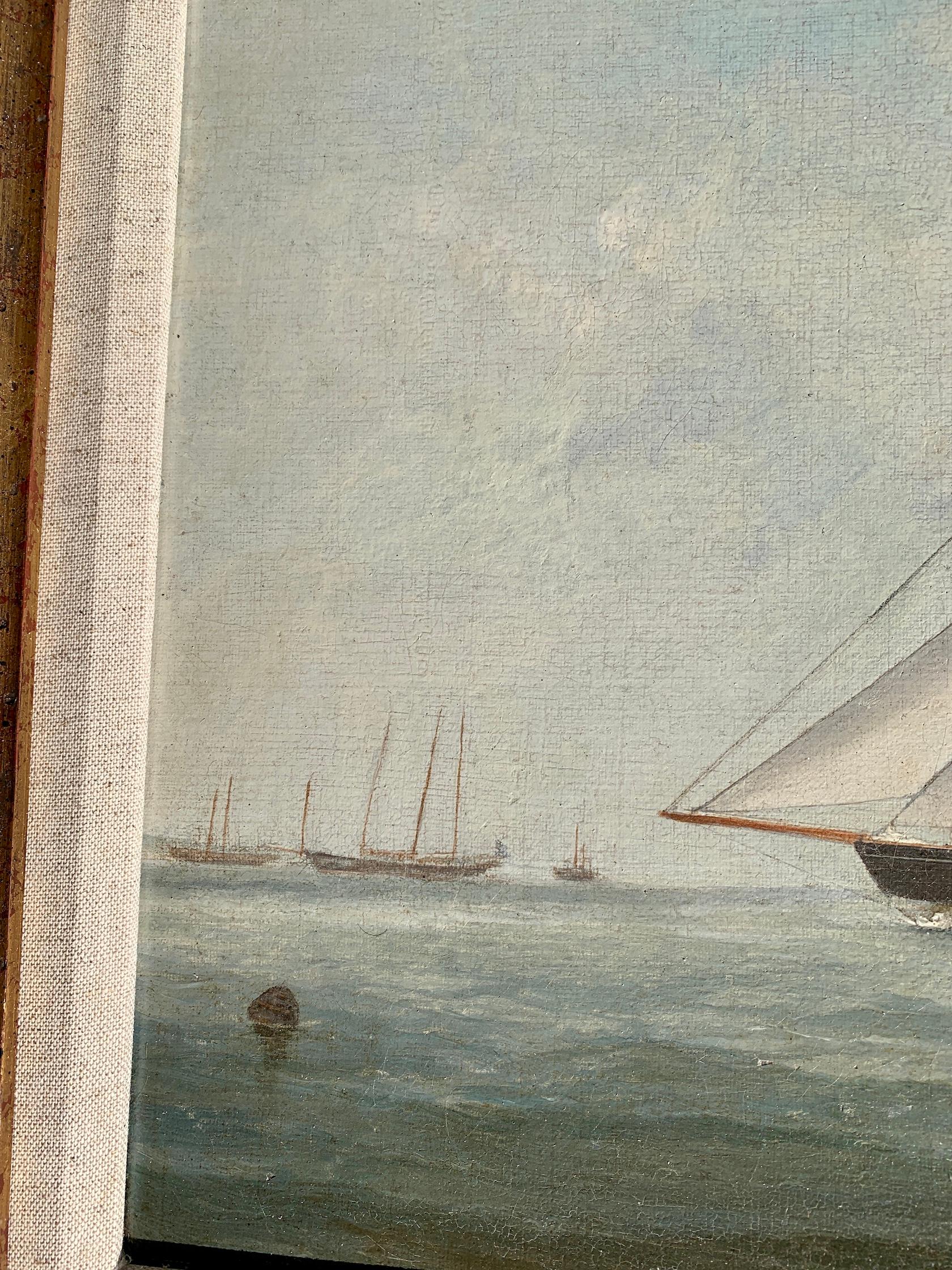 19th century English Antique of a  Yacht portrait at Sea, in full sail. 5