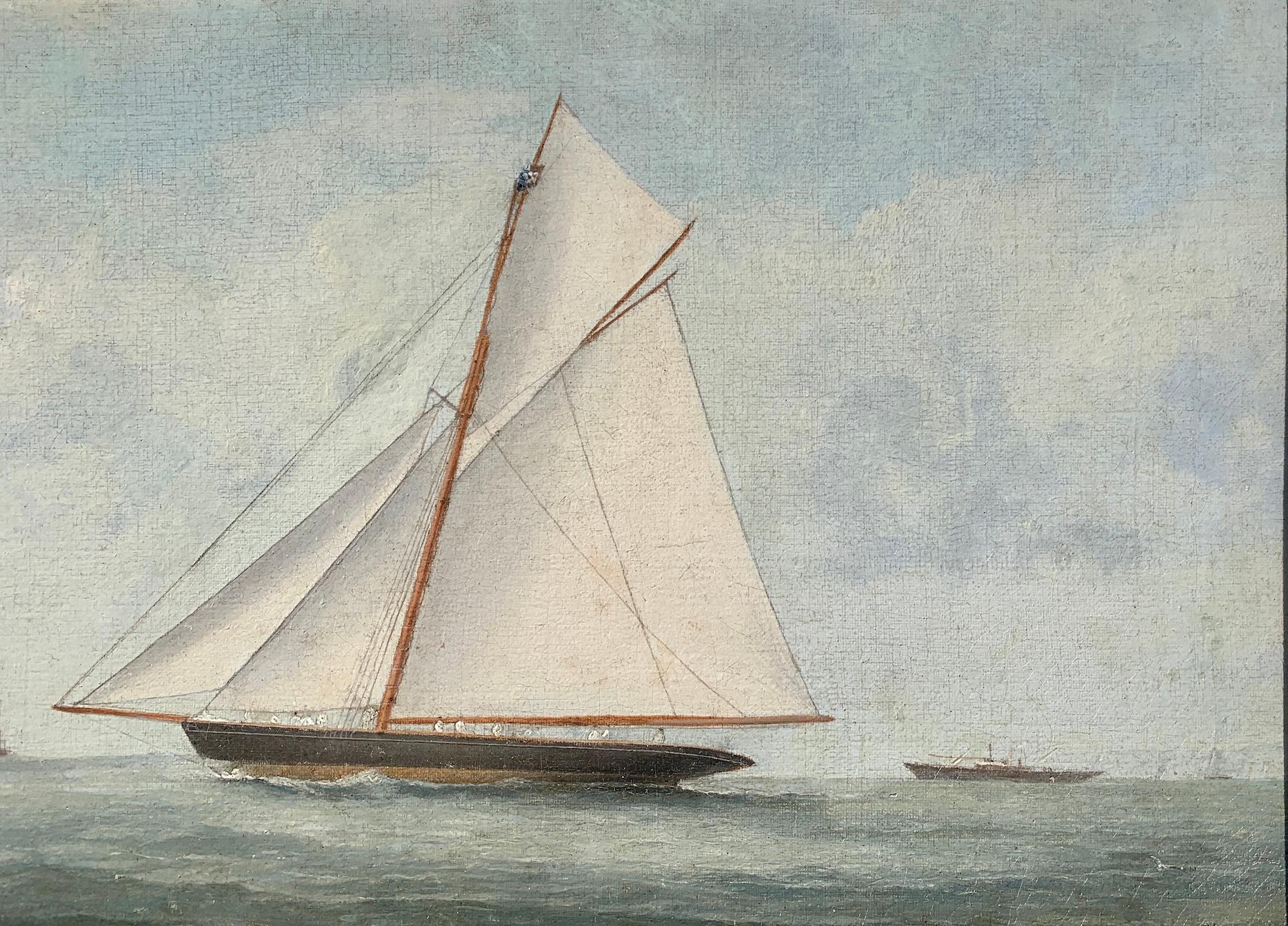 19th century English Antique of a  Yacht portrait at Sea, in full sail. - Painting by George MEARS 
