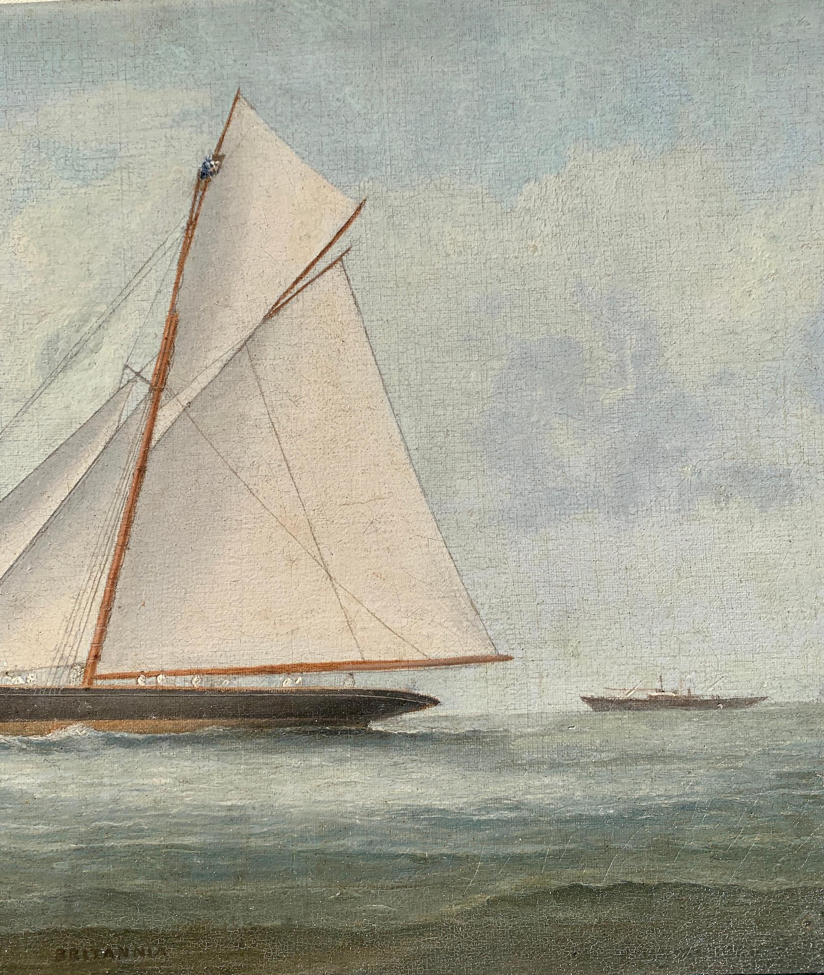 19th century English Antique of a  Yacht portrait at Sea, in full sail. - Victorian Painting by George MEARS 