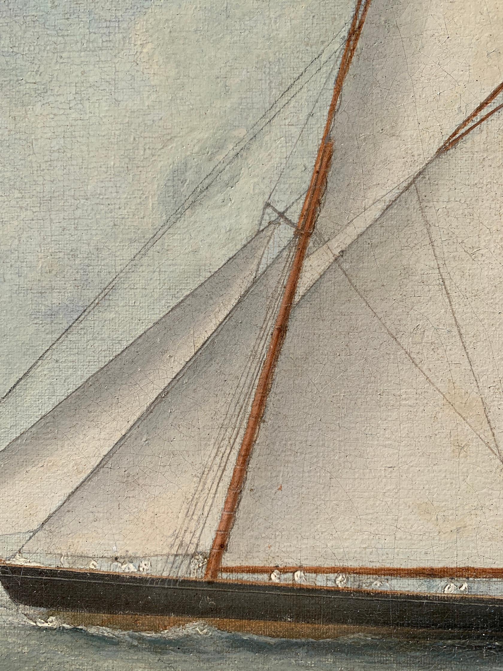 19th century English Antique of a  Yacht portrait at Sea, in full sail. 1