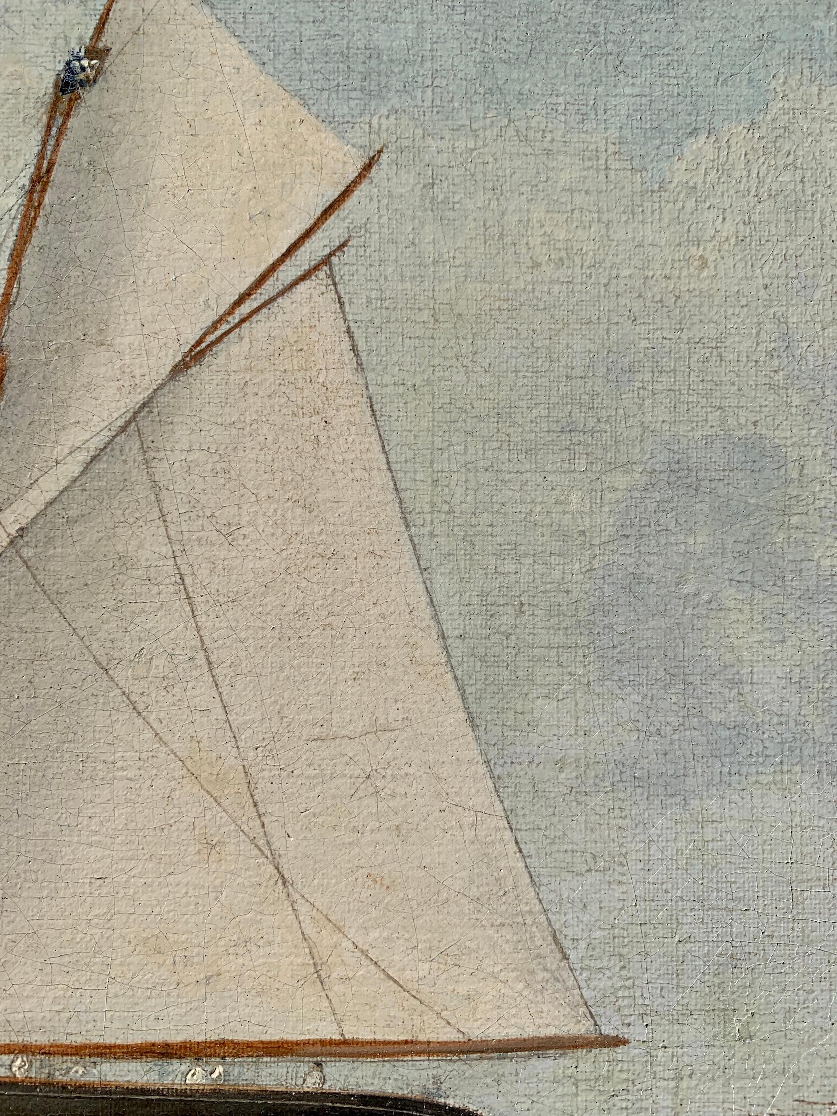 19th century English Antique of a  Yacht portrait at Sea, in full sail. 2