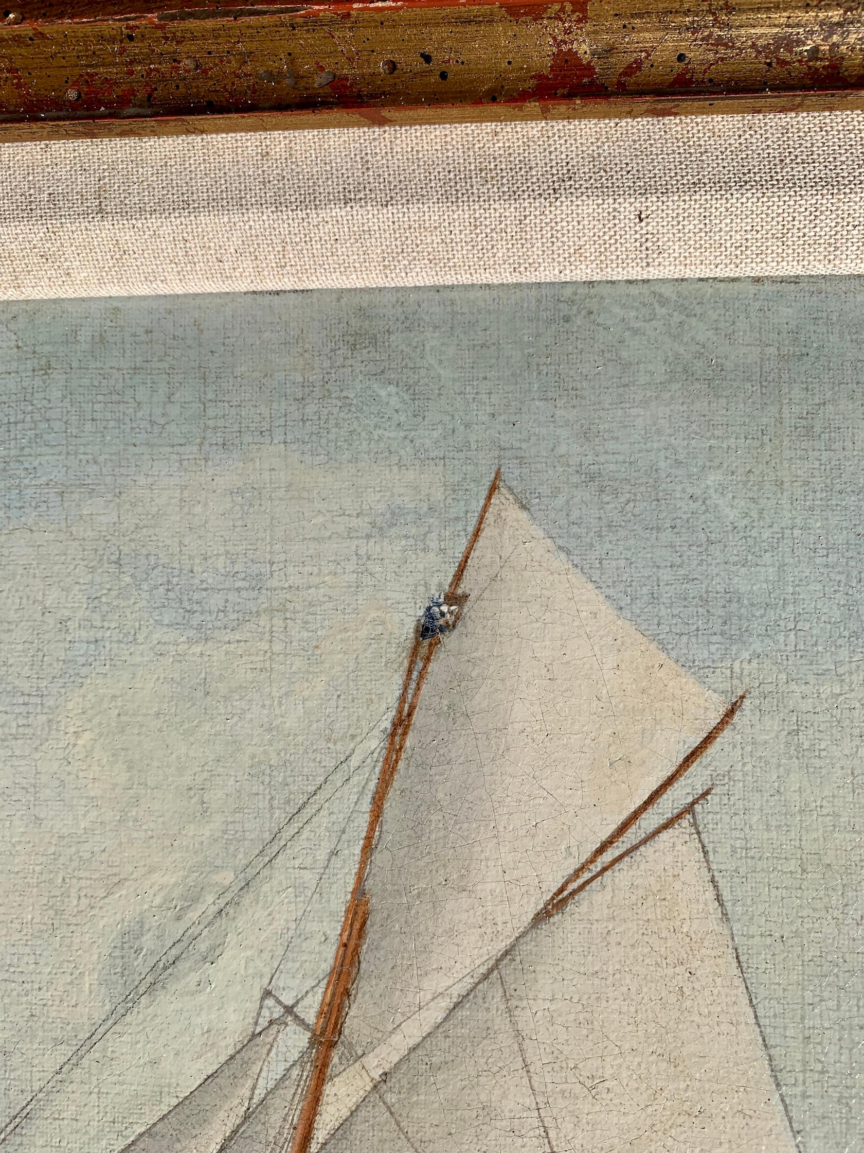 19th century English Antique of a  Yacht portrait at Sea, in full sail. 4