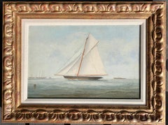 Englische Antiquität aus dem 19.  Yacht-Porträt auf See, in vollem Segelschiff.