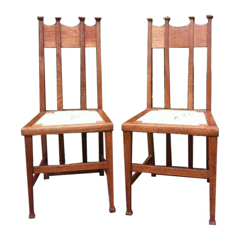 George Montague Ellwood, Made by J S Henry, a Pair of Matching Oak Dining Chairs For Sale