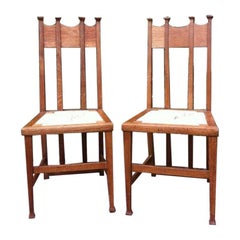 Antique George Montague Ellwood, Made by J S Henry, a Pair of Matching Oak Dining Chairs