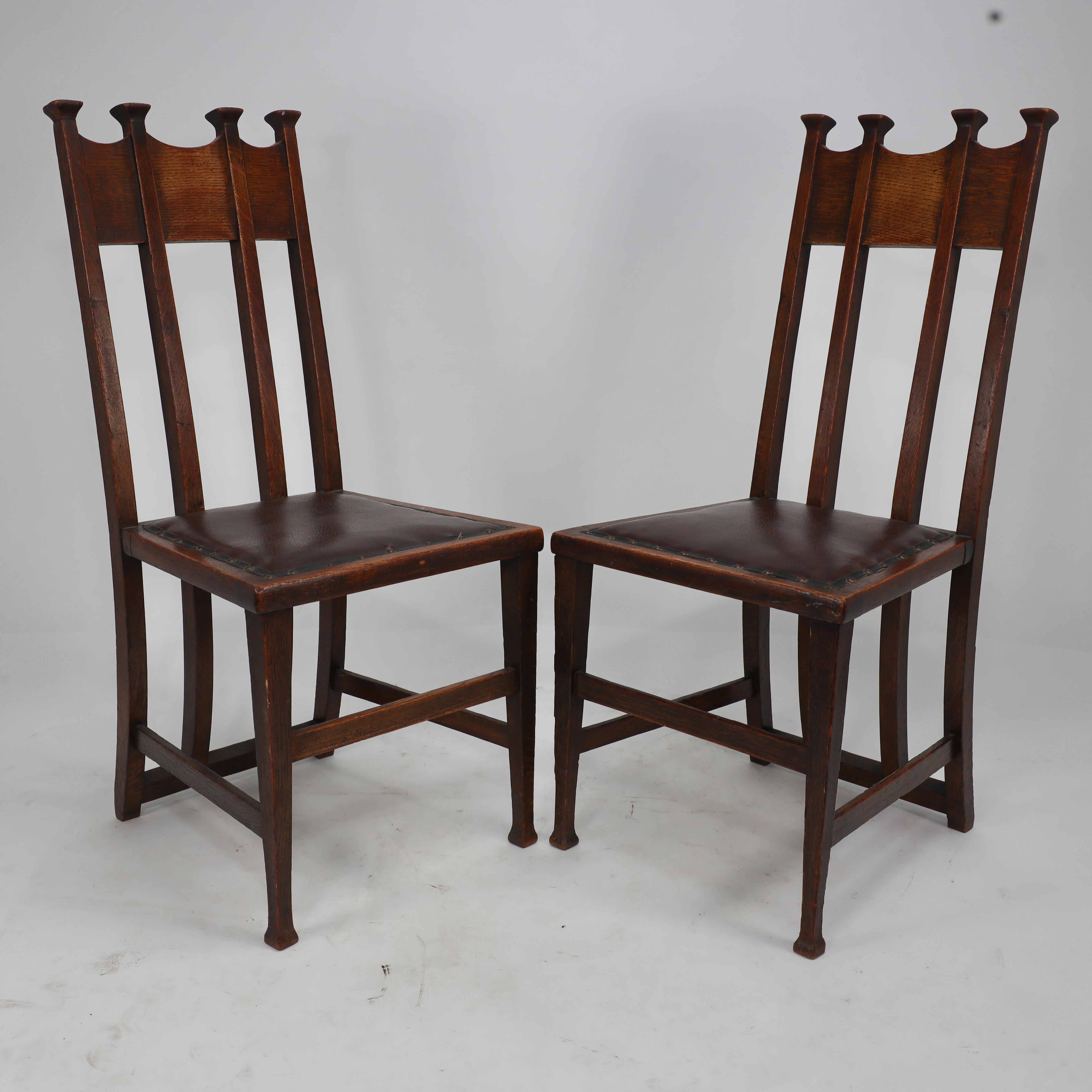 George Montague Ellwood. Made by J S Henry. A rare set of ten oak dining chairs. For Sale 4