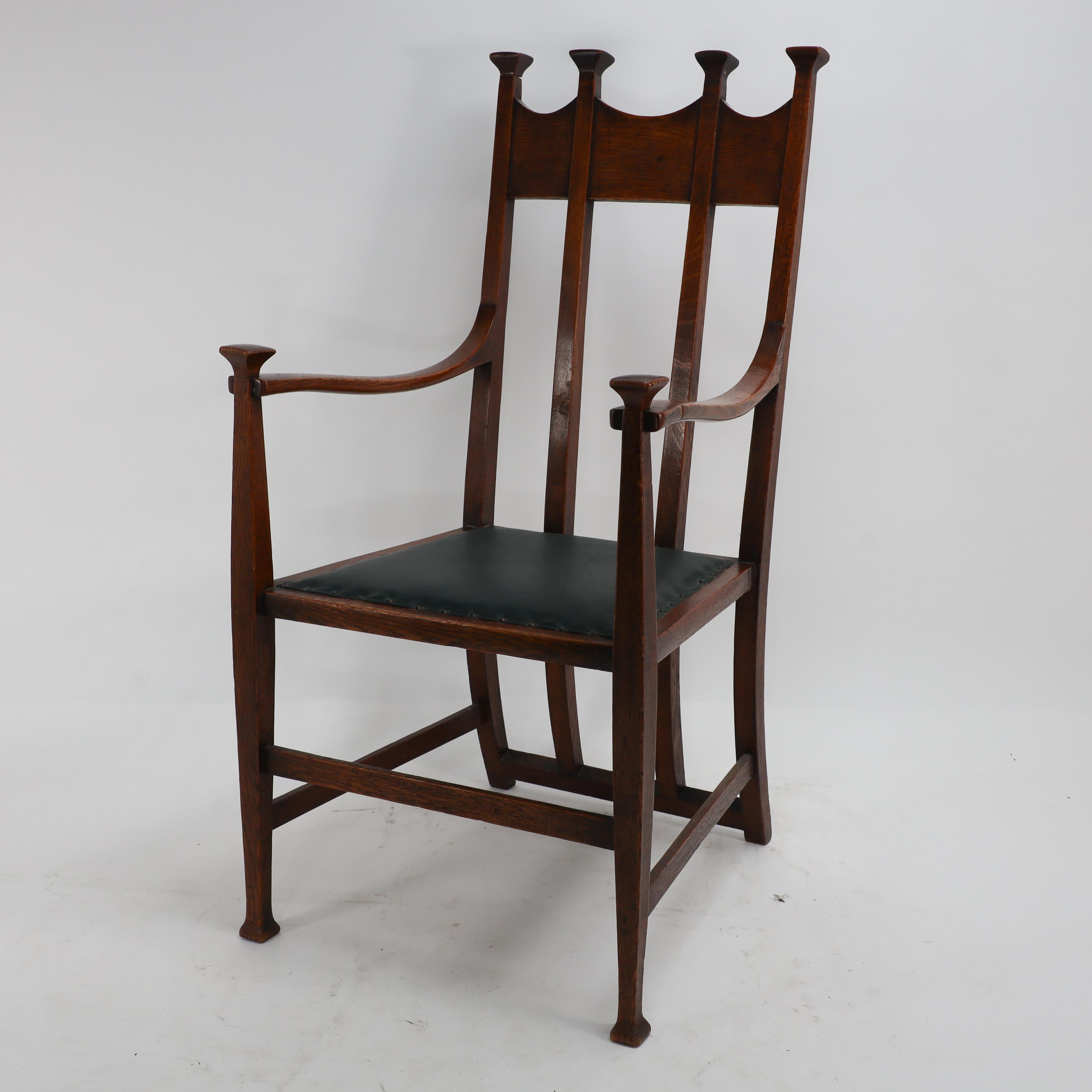 George Montague Ellwood. Made by J S Henry. A rare set of ten oak dining chairs. For Sale 6