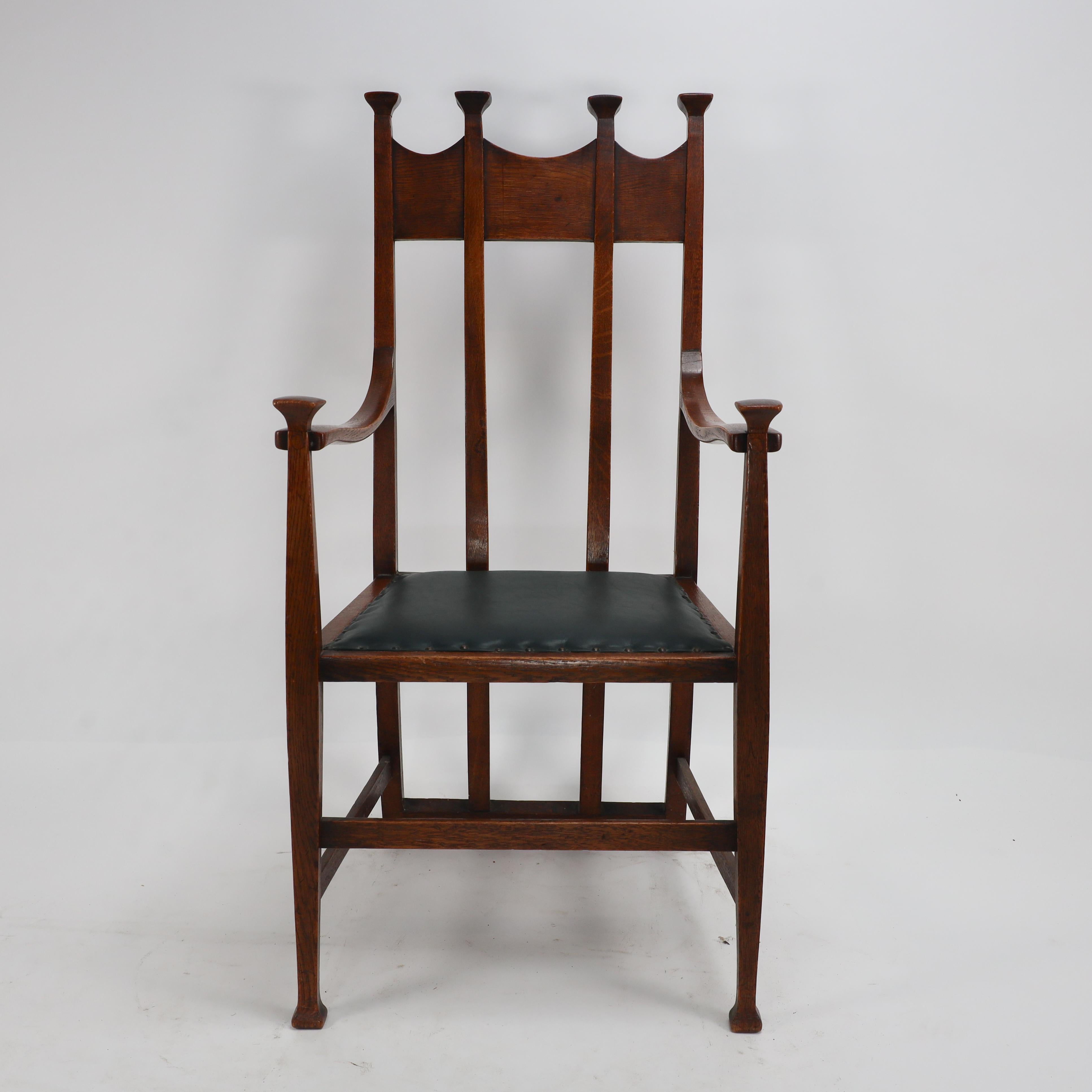 George Montague Ellwood. Made by J S Henry. A rare set of ten oak dining chairs. For Sale 7