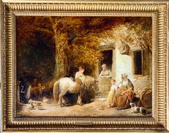 18th century Genre painting - A Family outside their cottage in the countryside