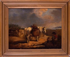 Peinture à l'huile du XVIIIe siècle représentant un repose-pieds de voyageur, cercle de George Morland