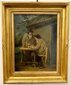 19th Century English Antique, Two Country farmers drinking beer in a landscape