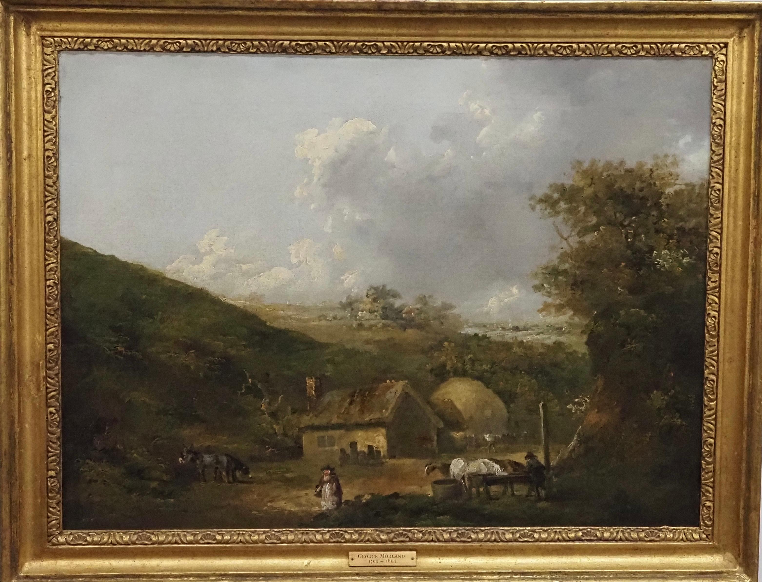 George Morland Landscape Painting – A farmstead in einer Landschaft