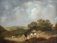 A gentleman shooting in a landscape, with his horse and dog