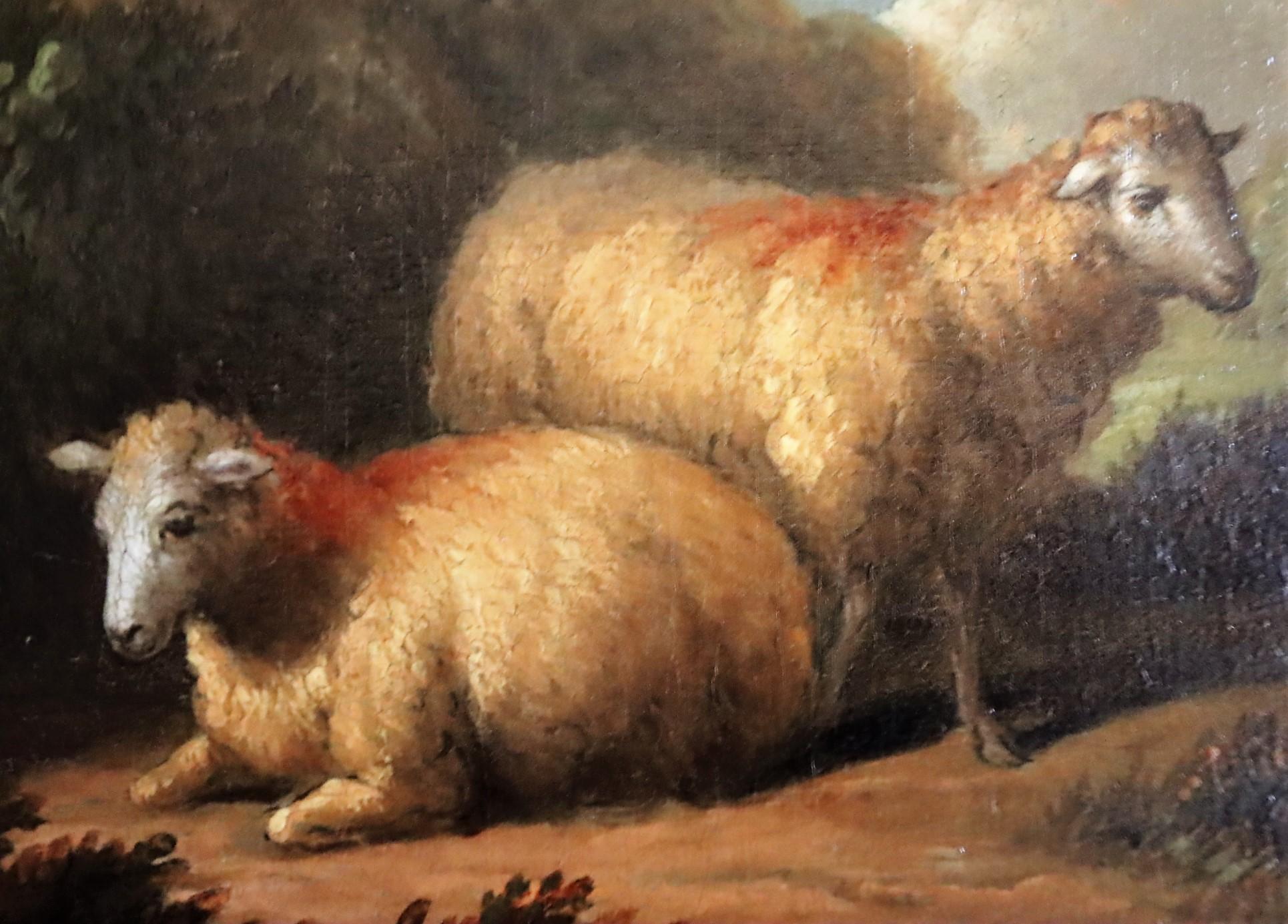 Paire de peintures à l'huile de George Morland, moutons et épagneuls en vente 2