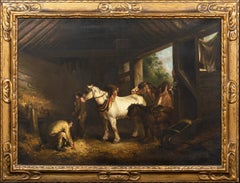 Barn Interior With Horses & Figures, circa 1800