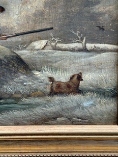 English 19th-century, man out Shooting in a Frozen Winter landscape with his dog