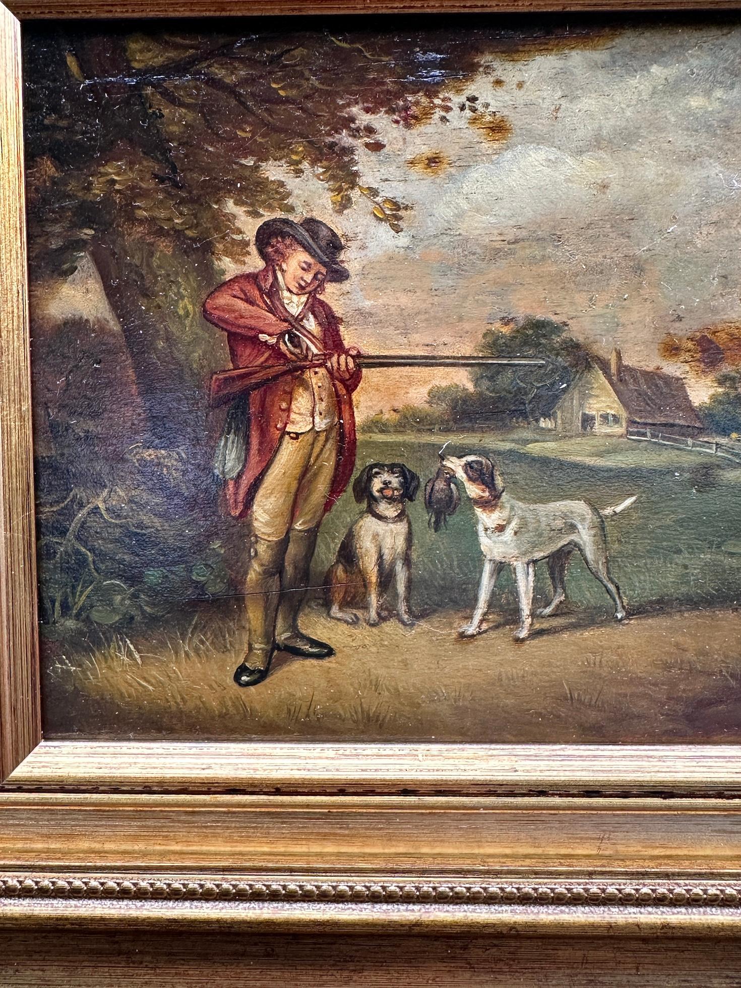 English 19th-century, man out Shooting in a landscape with his spaniel dogs - Painting by George Morland