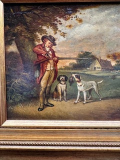 English 19th-century, man out Shooting in a landscape with his spaniel dogs