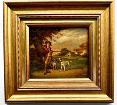 English 19th-century, man out Shooting in a landscape with his spaniel dogs
