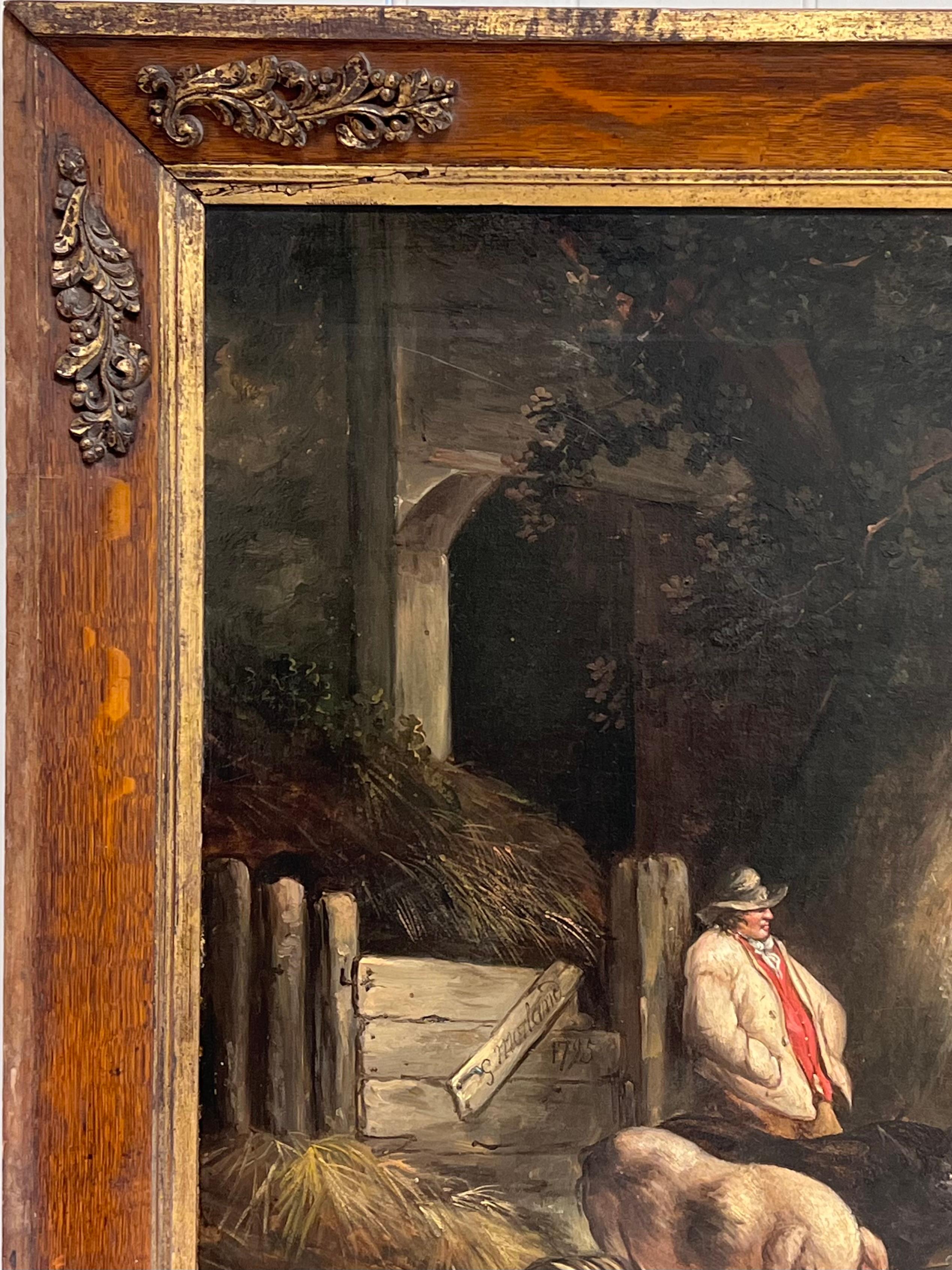 The Pig Farmer
Circle of George Morland (1763 - 1804) 
circa 1795
bears signature
oil on canvas, framed in highly ornate elaborate frame. 
framed: 30 x 36 inches
canvas : 25 x 31 inches
Provenance: private collection, England; formerly with the