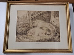 George Morland (1763-1804) "Piglets" Watercolor. Original Signed & Dated 1791   