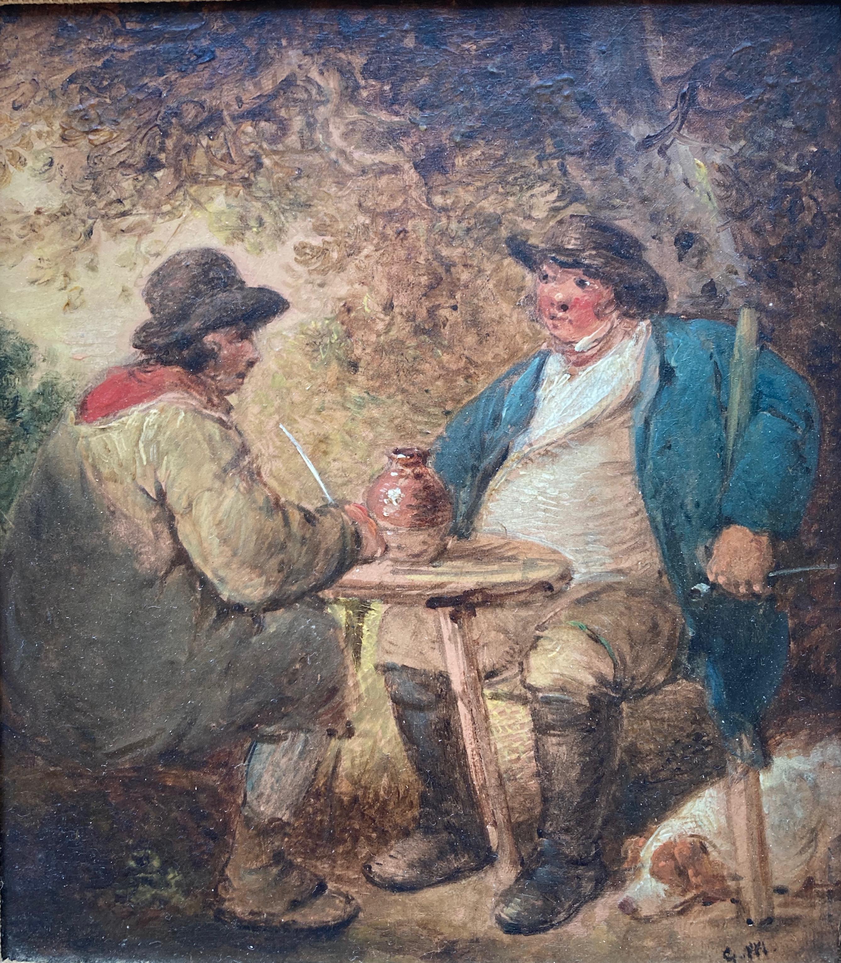 George Morland, Figures drinking outside an Inn 1