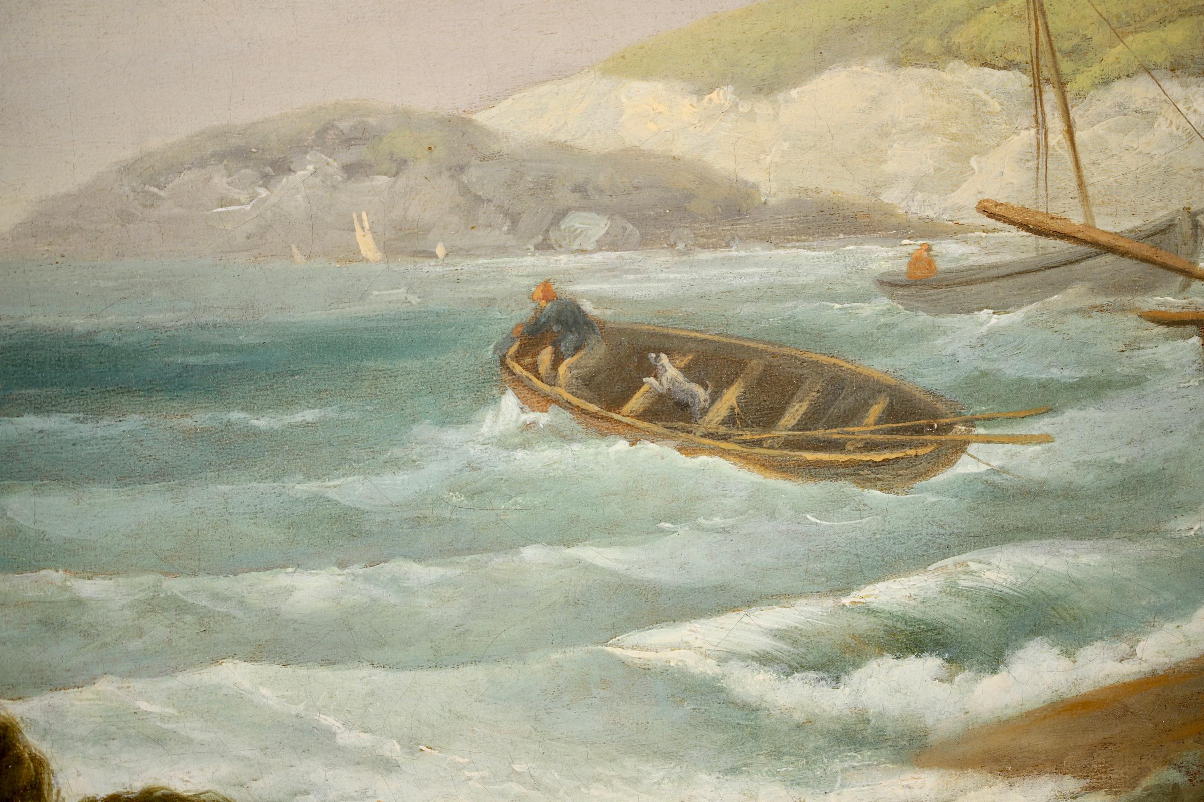 GEORGE MORLAND R.A. - ORIGINAL OIL CANVAS - BOATS HEADING OUT ISLE OF WIGHT 5