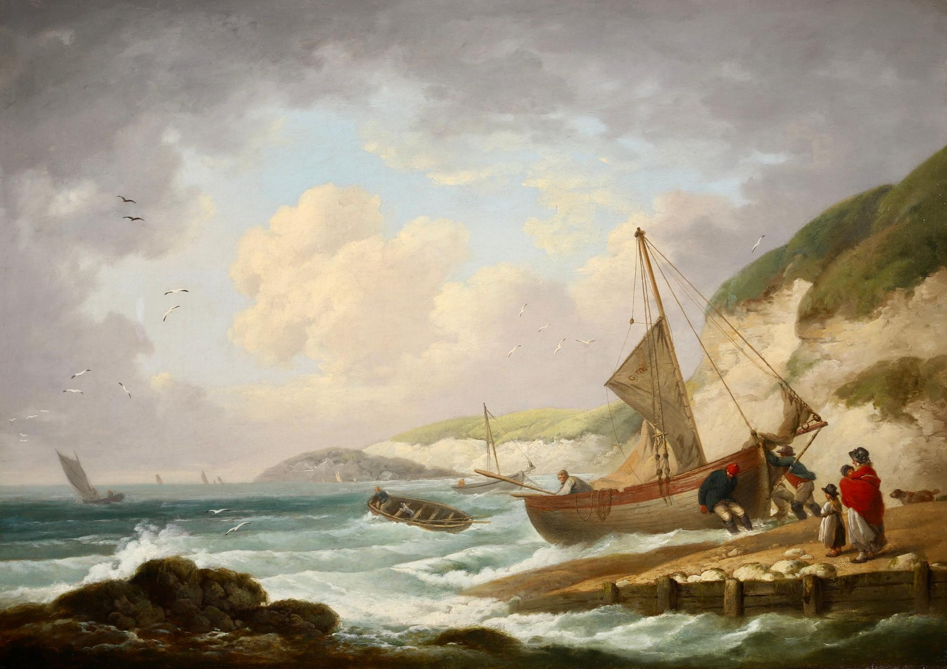 GEORGE MORLAND R.A. - ORIGINAL OIL CANVAS - BOATS HEADING OUT ISLE OF WIGHT - Painting by George Morland