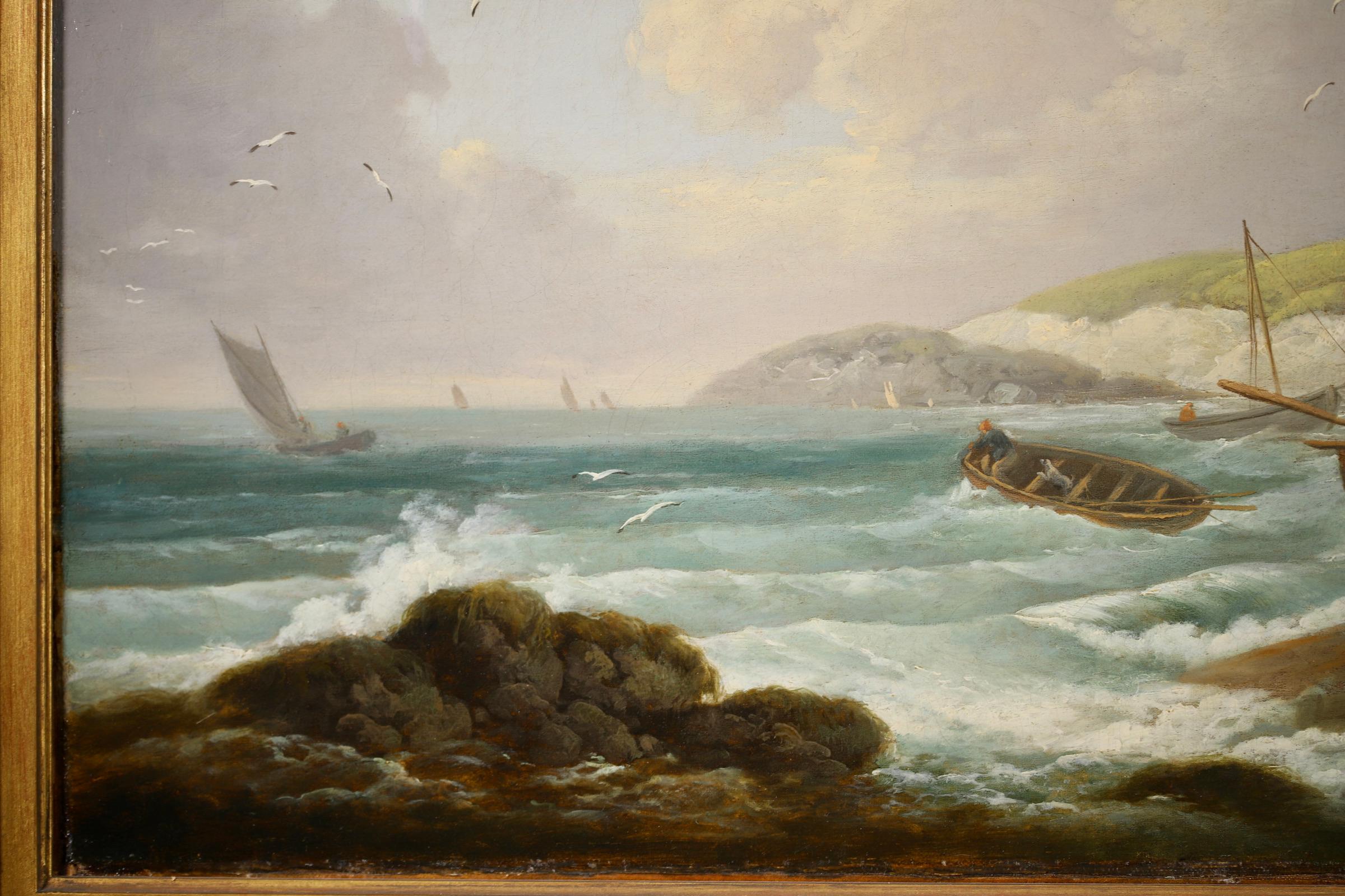 GEORGE MORLAND R.A. - ORIGINAL OIL CANVAS - BOATS HEADING OUT ISLE OF WIGHT - Brown Landscape Painting by George Morland