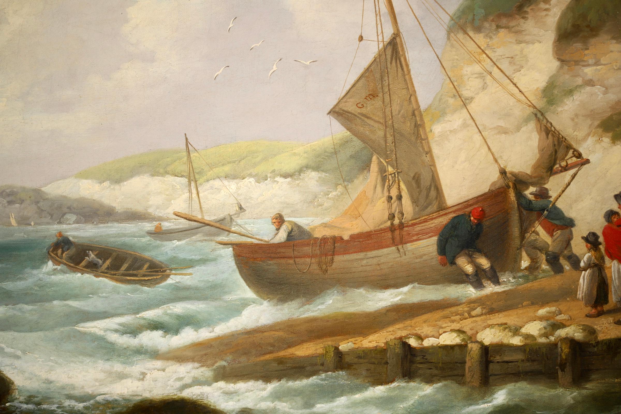 GEORGE MORLAND R.A. - ORIGINAL OIL CANVAS - BOATS HEADING OUT ISLE OF WIGHT 1