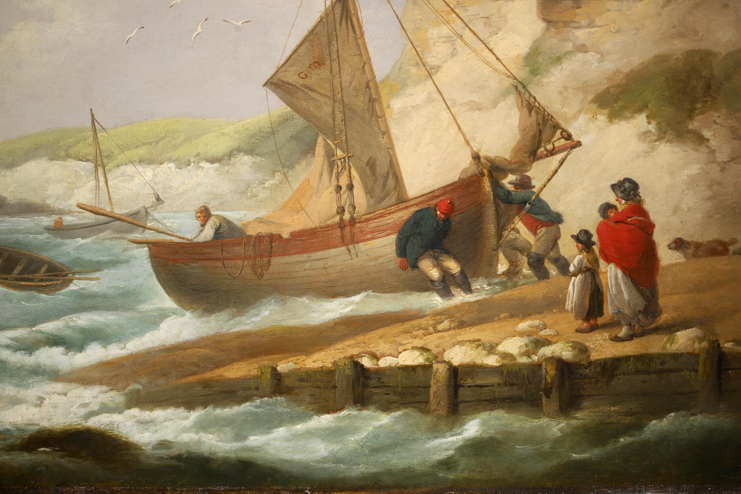 GEORGE MORLAND R.A. - ORIGINAL OIL CANVAS - BOATS HEADING OUT ISLE OF WIGHT 2