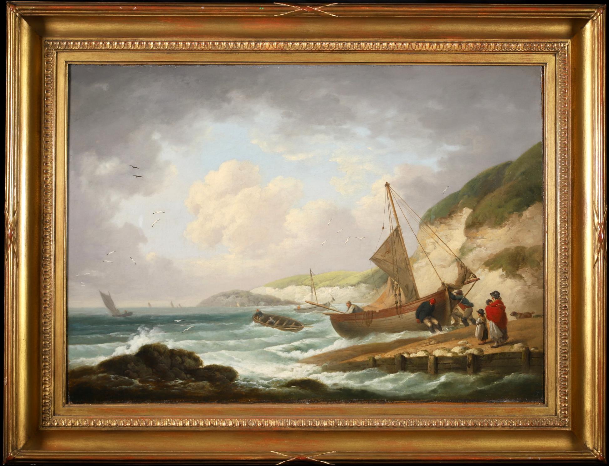 George Morland Landscape Painting - GEORGE MORLAND R.A. - ORIGINAL OIL CANVAS - BOATS HEADING OUT ISLE OF WIGHT