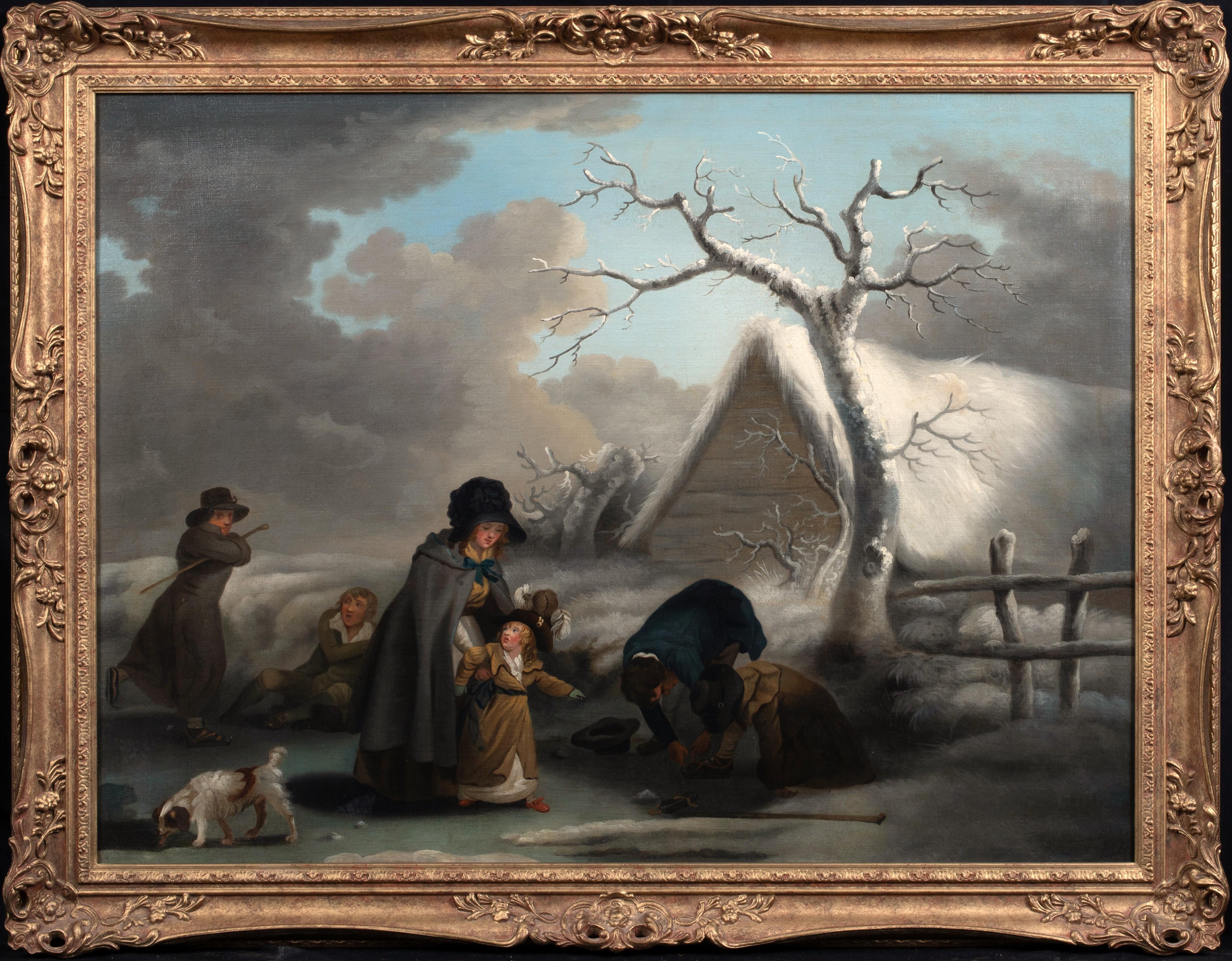 George Morland Portrait Painting - Ice Skating In A Winter Landscape, 18th Century  