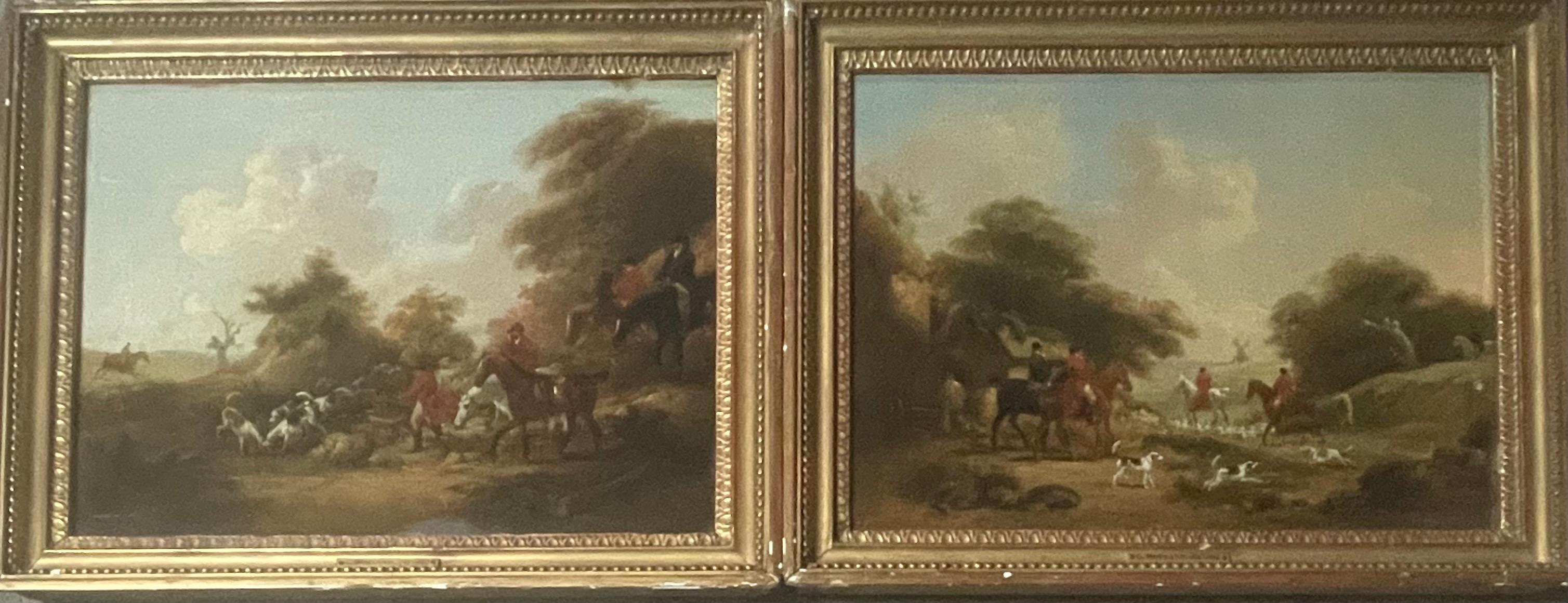 Paar Jagdszenen, Öl auf Leinwand – Painting von George Morland