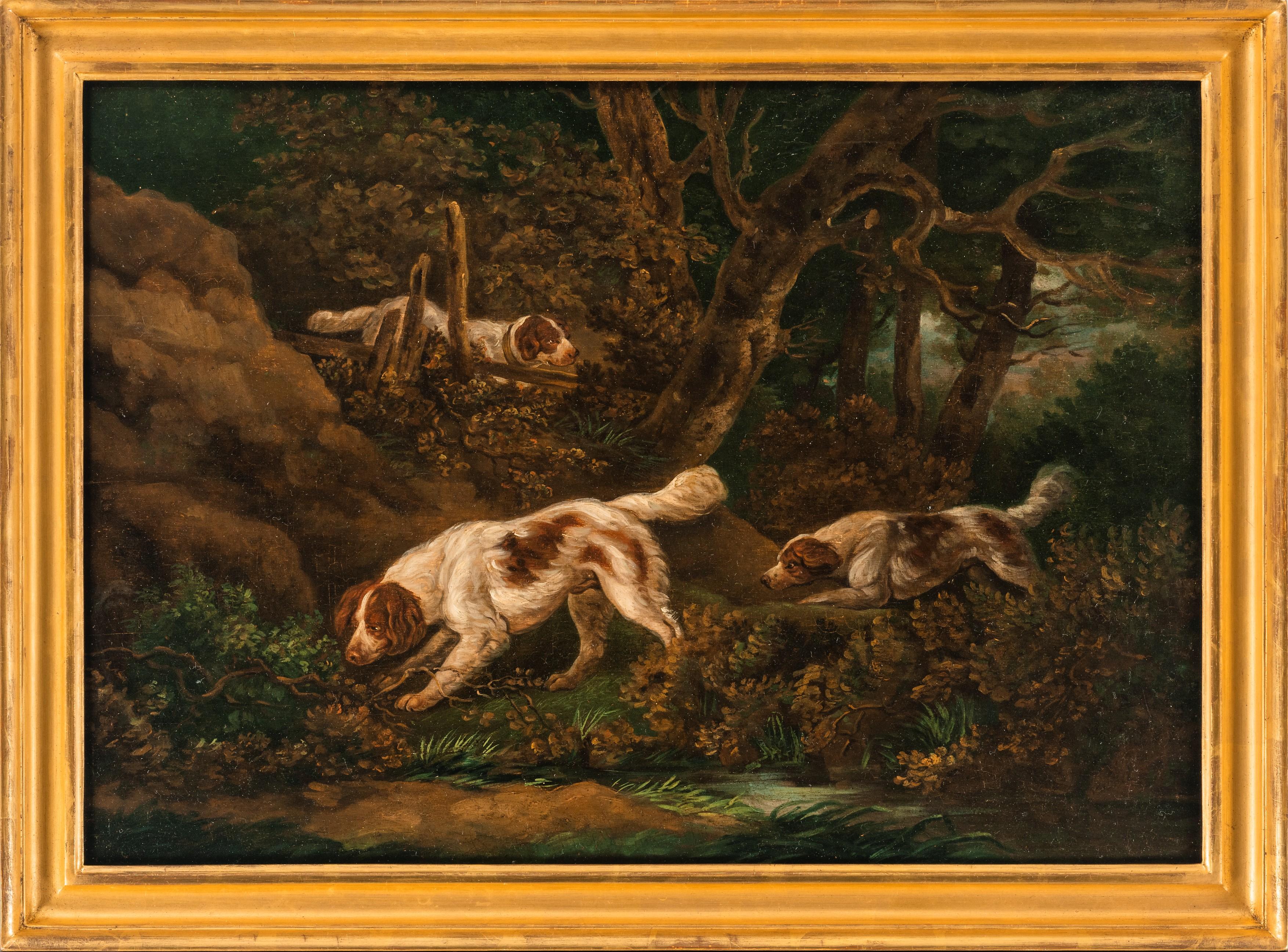 George Morland Animal Painting - 'Setters' - Dogs in a landscape