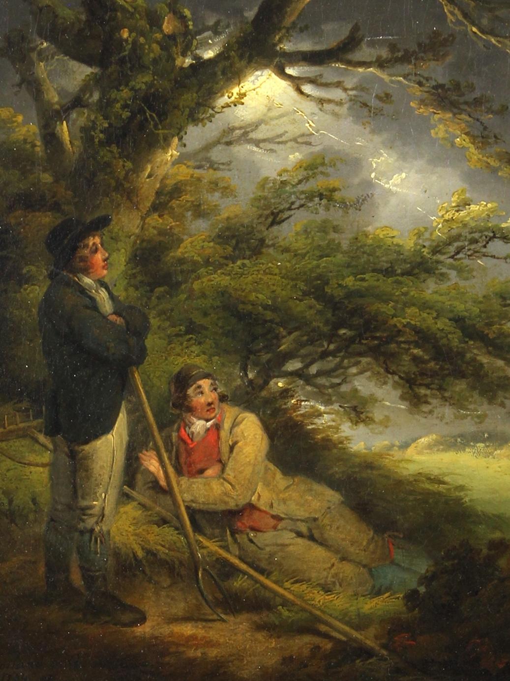 Refugiándose de la tormenta / - Paisaje romántico iluminado por un rayo - - Painting de George Morland