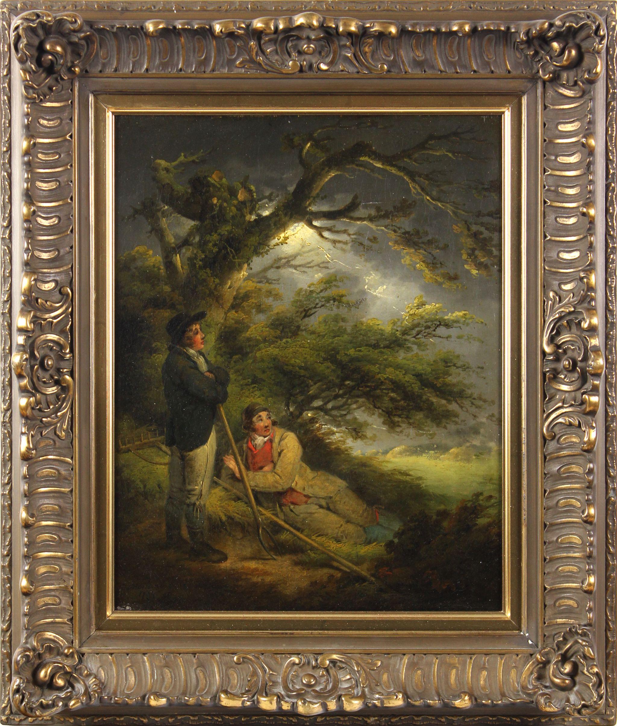 Refugiándose de la tormenta / - Paisaje romántico iluminado por un rayo - - Painting Romántico de George Morland