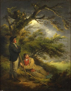 Sheltering from the storm / - Romantic landscape illuminated by lightning bolt -