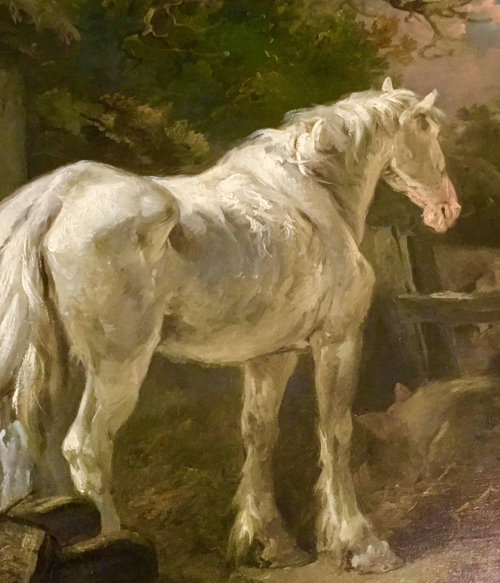 Le cheval blanc une peinture de genre anglaise de George Morland 18ème siècle en vente 5