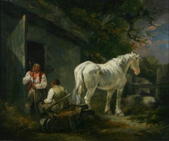 Le cheval blanc une peinture de genre anglaise de George Morland 18ème siècle