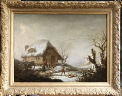 Winter Games - 18th Century Oil, Figures in Snow Landscape by George Morland
