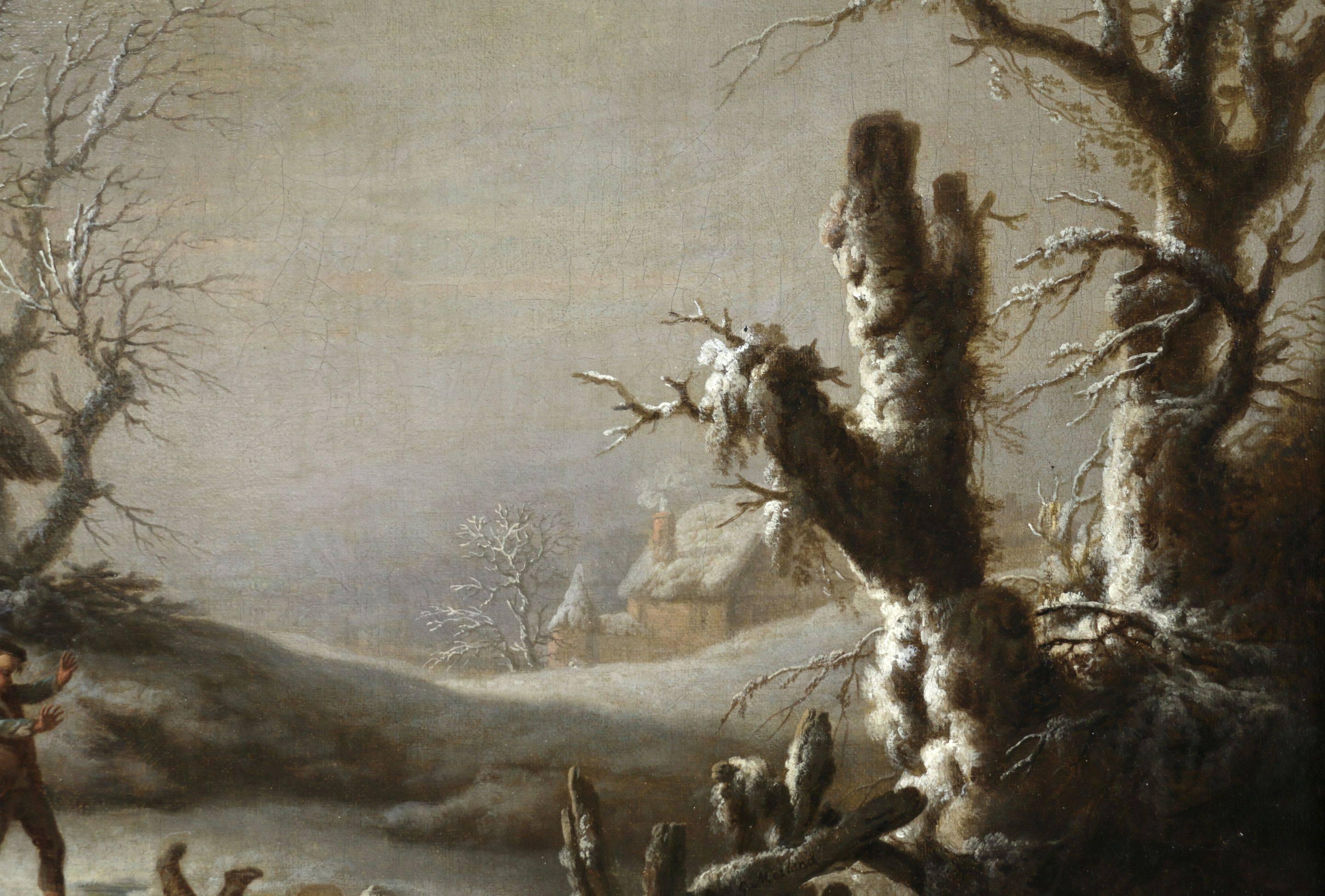 Winter Games - 18th Century Oil, Figures in Snow Landscape by George Morland 1