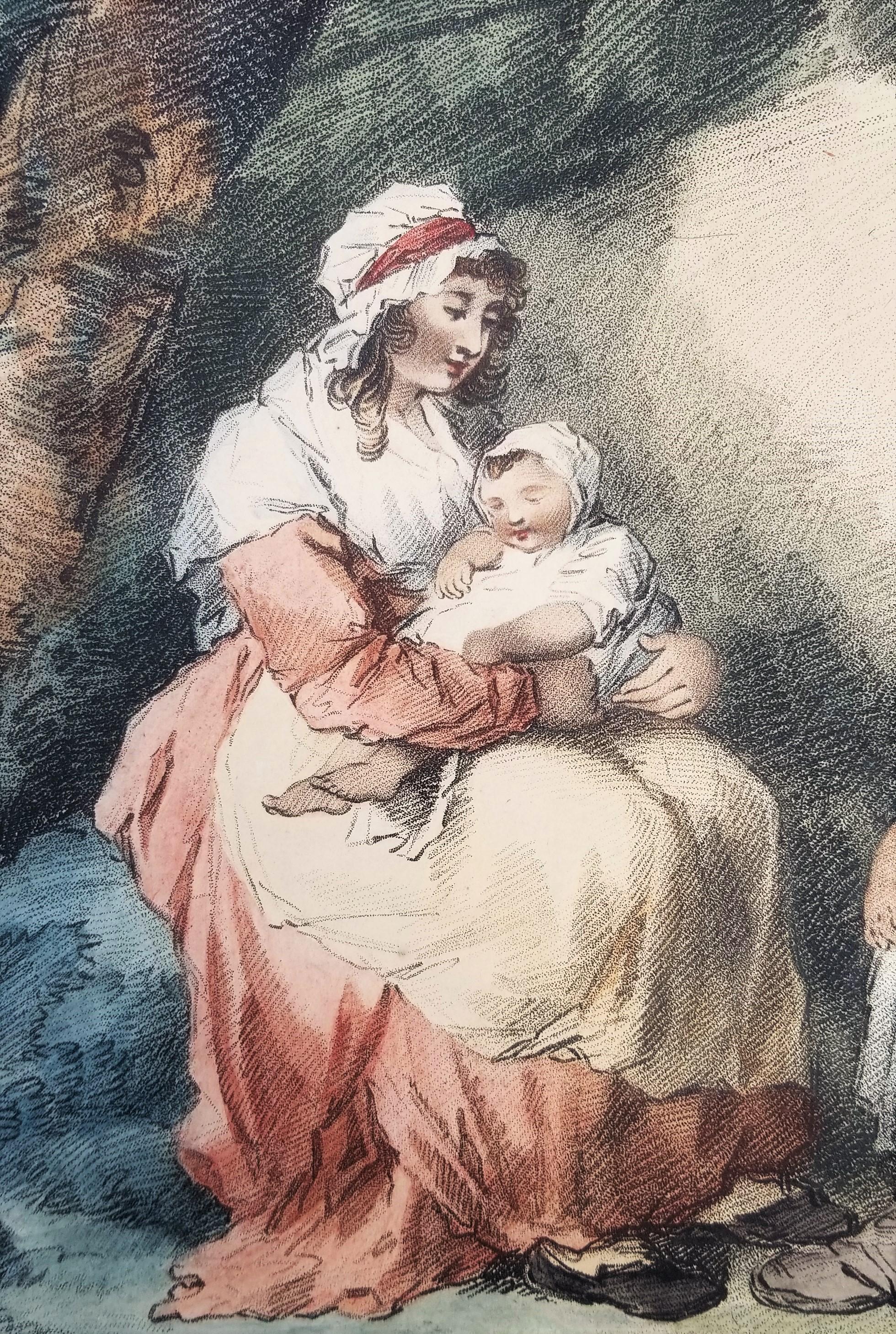 Una familia rústica /// George Morland Figuras británicas Paisaje de cabaña Arte del aguafuerte en venta 9