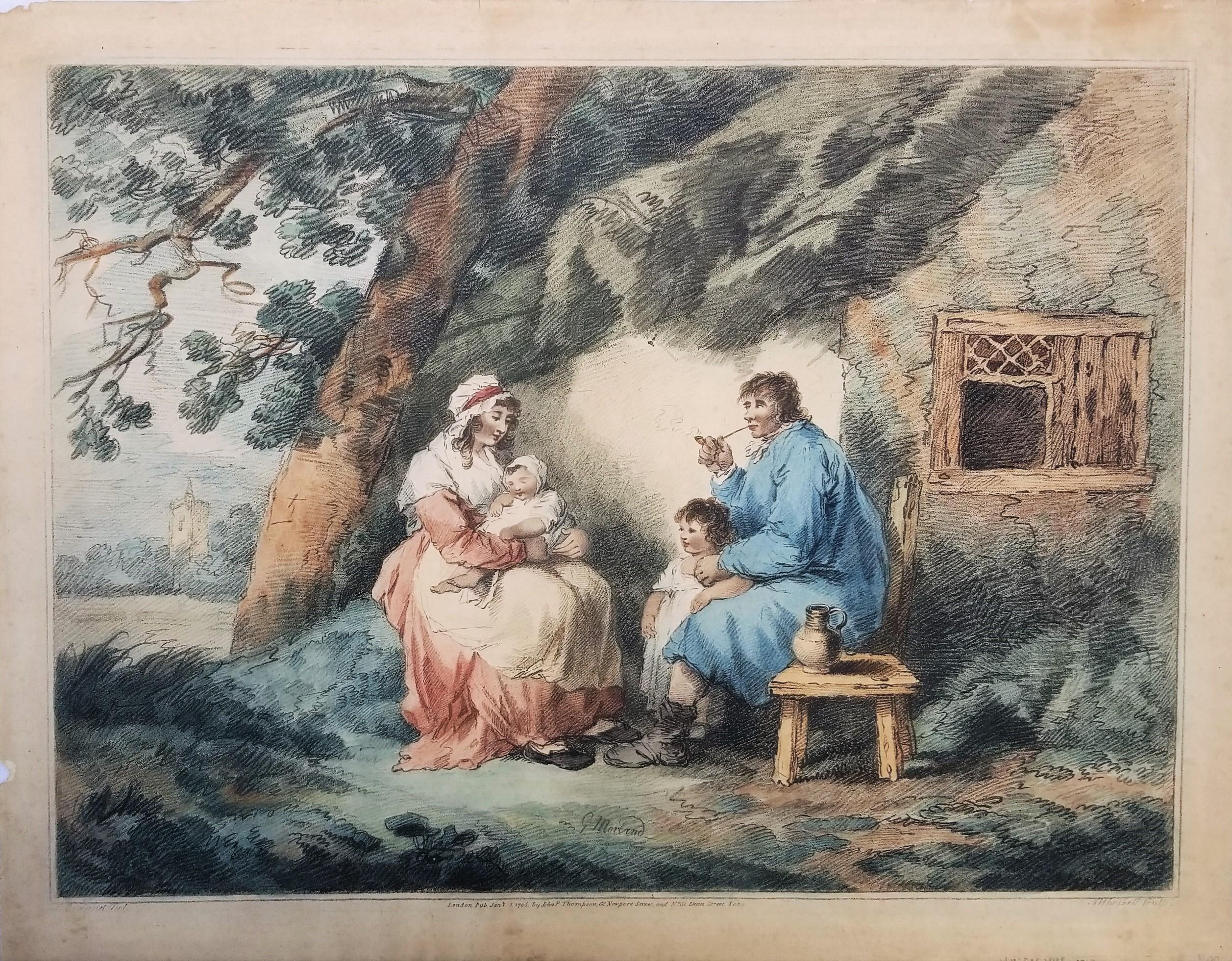 Una familia rústica /// George Morland Figuras británicas Paisaje de cabaña Arte del aguafuerte en venta 1